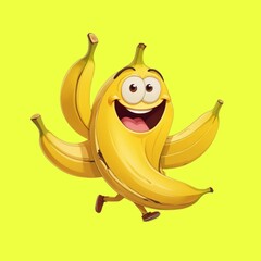 banana cartoon character in yellow background 