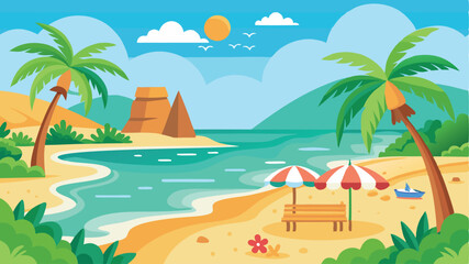 Tropical island with palm trees. Vector illustration