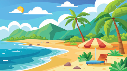 Tropical island with palm trees. Vector illustration