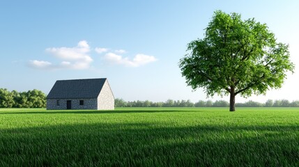 Obraz premium Stone House in a Summer Field