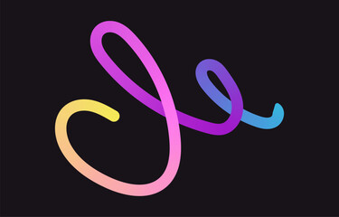 Neon Color Gradient squiggle lines. Scribble stripe with wavy elements. Abstract organic dynamic colorful Shapes on dark background.