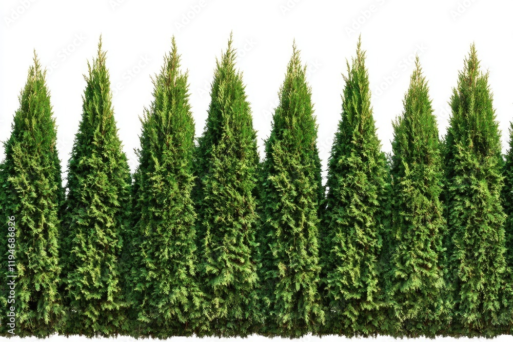 Poster a row of green trees against a clean white background