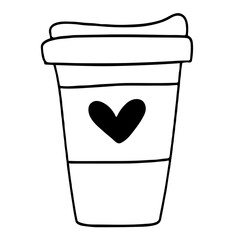 hot coffee tea paper cup with heart shape logo doodle digital sticker clipart valentines icon svg transparent line art