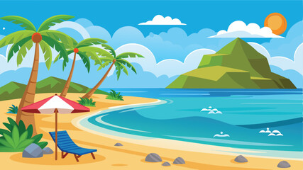 Tropical island with palm trees. Vector illustration