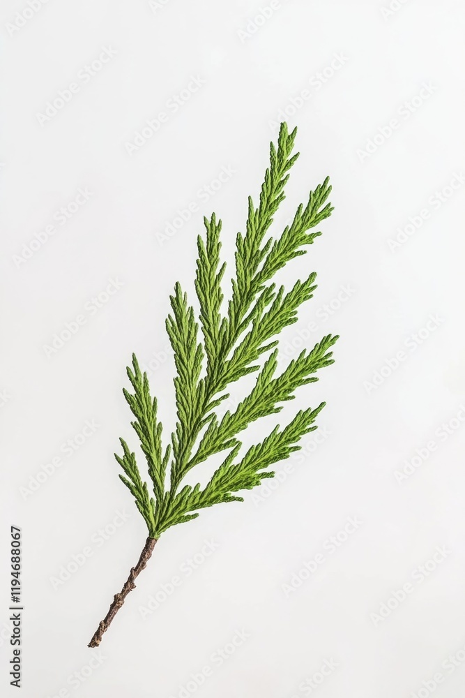Aufkleber a single green branch of a tree on a white surface, suitable for use in still life or nature photogr