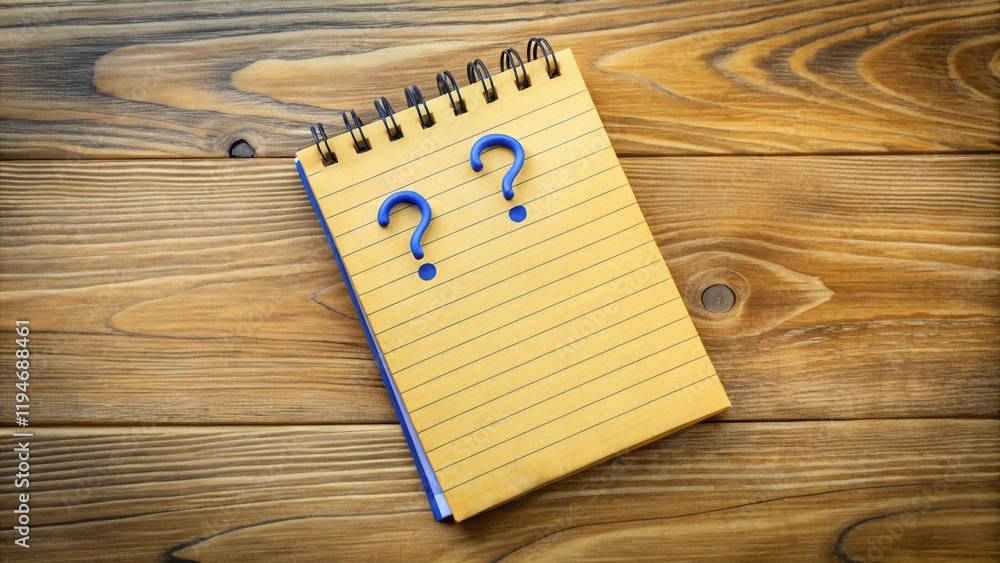 Poster unanswered questions on a pad of paper resting on a wooden surface