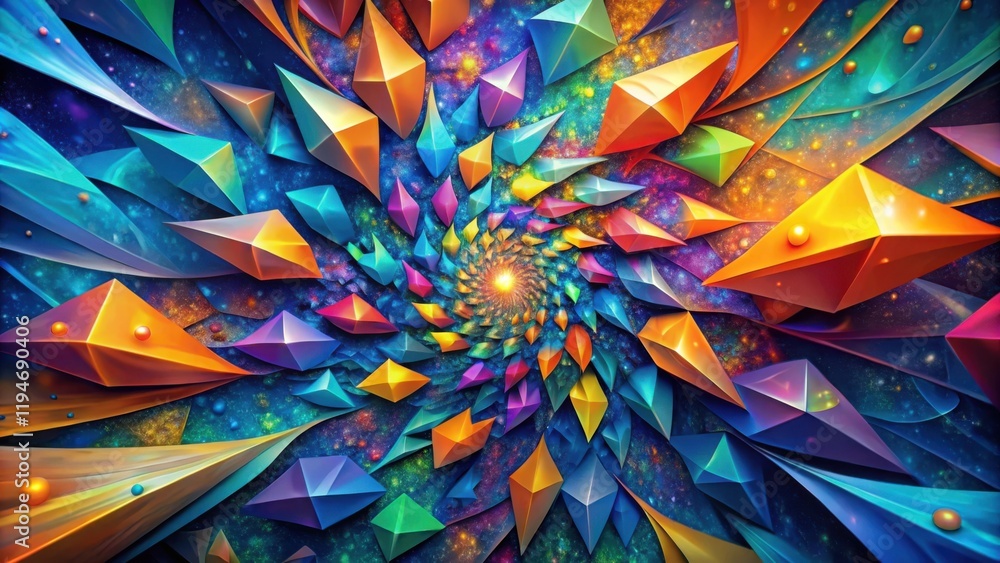 Aufkleber Vibrant Cosmic Crystal Spiral An Abstract Design Featuring Multicolored Geometric Shapes and a Sparkling Nebula Background