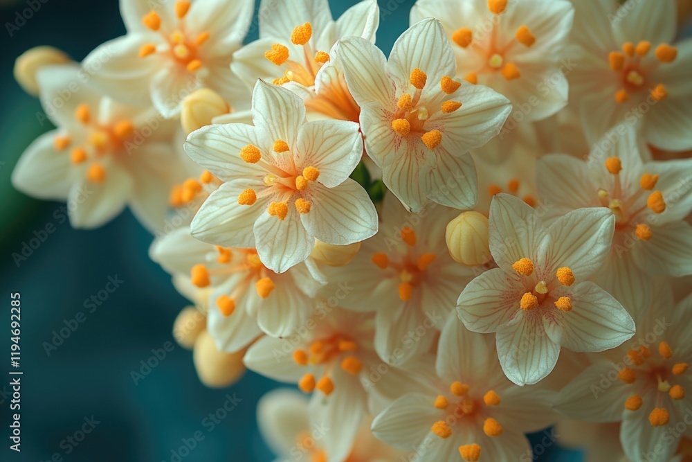 Poster a close-up shot of a bunch of white flowers, ideal for use in editorial or commercial contexts where