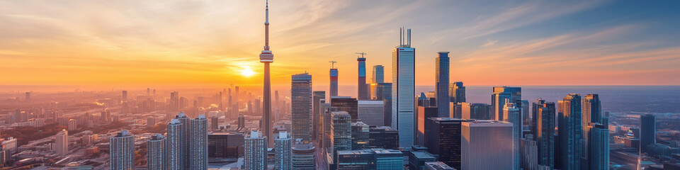 Naklejka premium LinkedIn Banner: Cityscape at Sunrise
