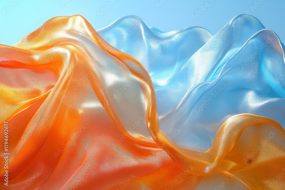 Poster Translucent waves of vibrant blues and oranges swirl together, capturing the essence of fluidity and dynamic motion in a captivating abstract art piece.