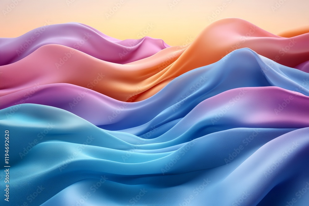 Fototapete a mesmerizing abstract landscape full of sweeping, colorful waves reminiscent of undulating fabrics,