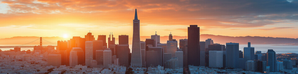 Fototapeta premium LinkedIn Banner: Cityscape at Sunrise