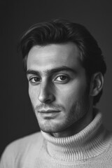 Obraz premium Black and white portrait of a thoughtful Greek man in turtleneck