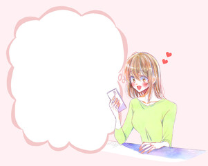 嬉しそうにスマホを見る女性　恋愛　吹き出し