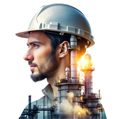 Portrait Industrial Worker Refinery Double Exposure Design man oil gas plant power image  