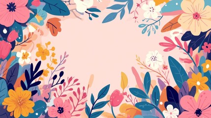 Obraz premium Vibrant Floral Frame Encircling a Pastel Pink Background.