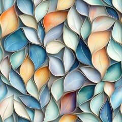 Vibrant 3D Watercolor Rangoli Design with Colorful Leaf Patterns and Decorative Borders in a Contemporary Tile Style