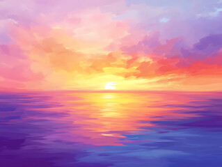 Obraz premium picturesque view of a colorful dusk sky, with a vibrant mix of orange, pink, and purple tones reflecting over a calm ocean