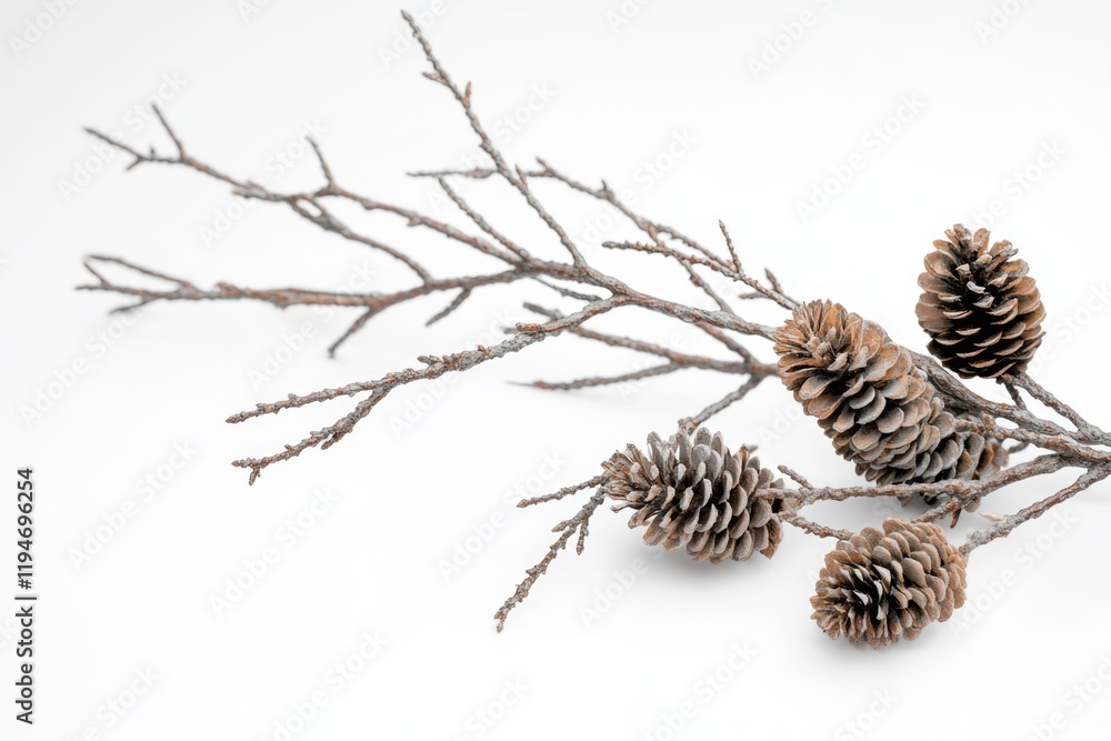 Poster A cluster of pine cones perched at the end of a branch, offering a rustic and natural scene