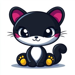 Obraz premium Adorable Black Cat Sitting Cartoon Illustration