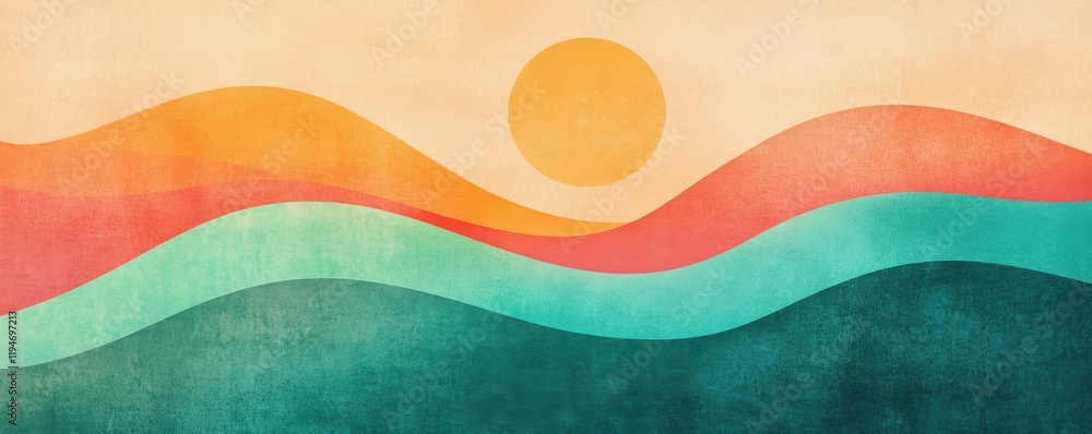 Poster a summer poster design featuring an abstract wave pattern with a retro, grainy gradient background i