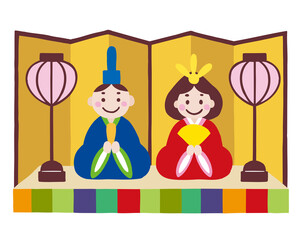 ひな祭り　ひな人形　B　(手描きのゆるいシンプルイラスト)