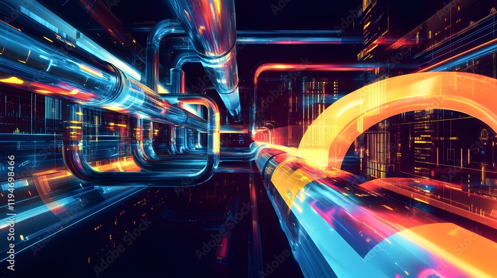 Aufkleber a colorful image of pipes and wires with a yellow and orange line in the middle. the image has a fut