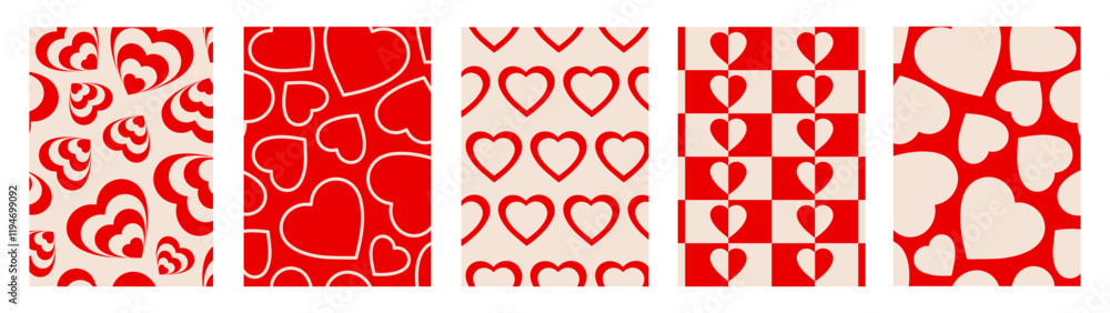 Poster creative romantic set vertical backgrounds in style retro. happy valentines day greeting card. vecto