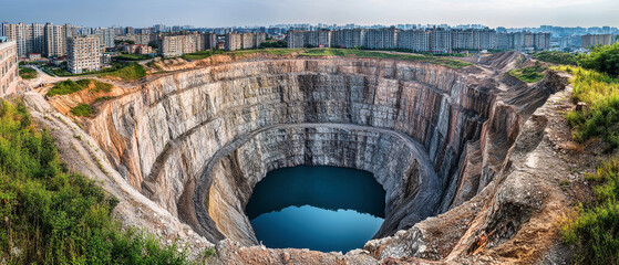 Exploring the depths of the world's highest abandoned open pit diamond mine surrounded by urban landscape