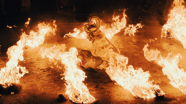 Traditional fire dance performance in Bali, Indonesia