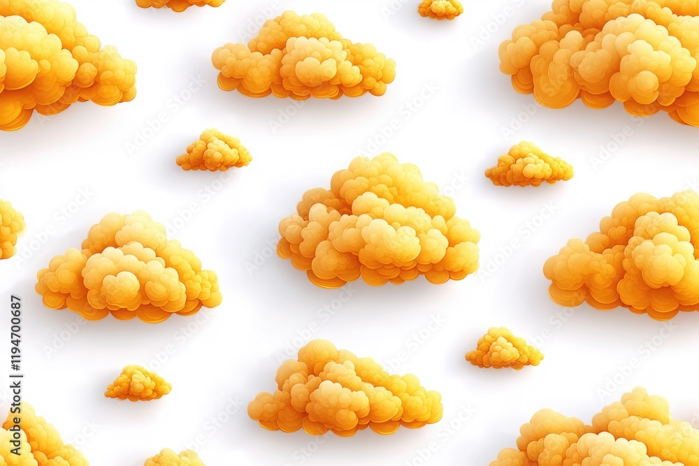 Poster a bunch of yellow clouds on a white background, ideal for use in designs and illustrations where a b