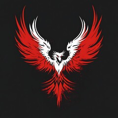 Obraz premium Red and white phoenix rising from ashes.