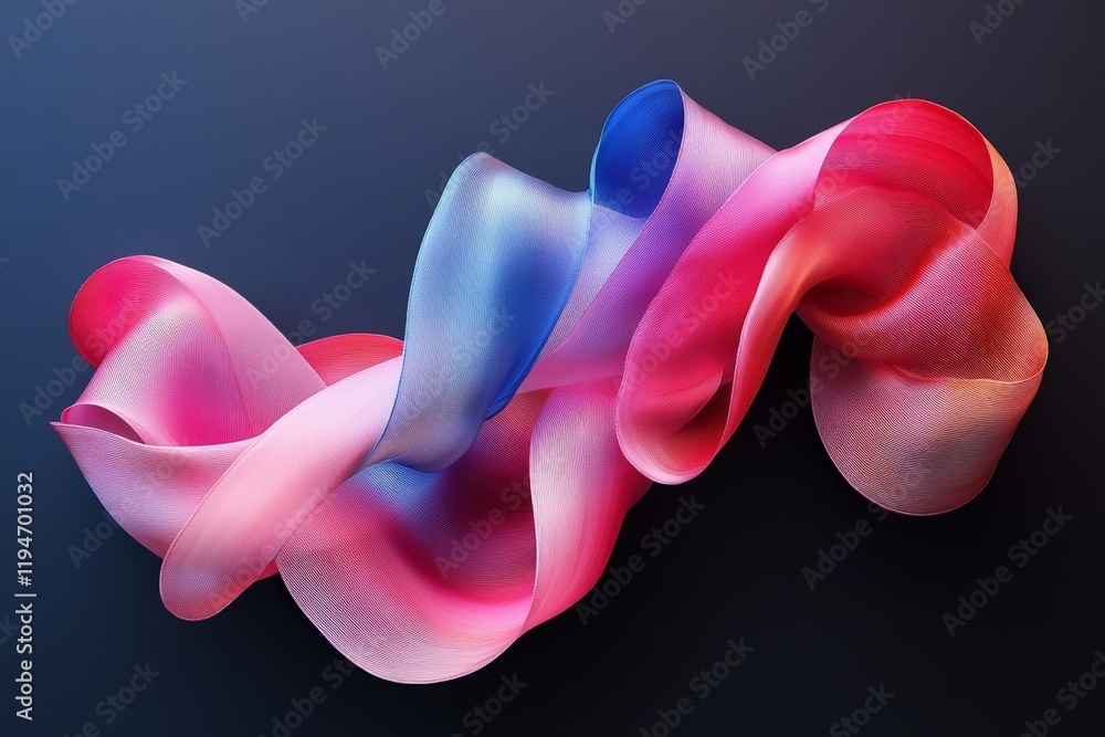 Poster an abstract depiction of a colorful, ribbon-like structure featuring vibrant pink and blue hues with