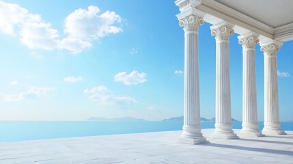 Fototapeta premium Serene Ocean View from Classical Columns