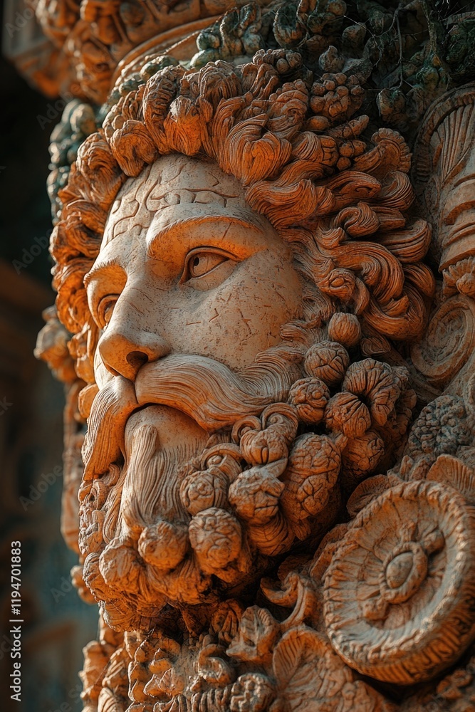 Aufkleber A detailed view of a statue featuring a man with a beard, suitable for use in historical or artistic contexts