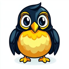 Fototapeta premium Adorable Cartoon Bird with Big Eyes and Yellow Belly