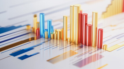 Abstract white background with Colorful charts and graphs with statistics to innovative analyze business potential and forecast future development of companies growth.