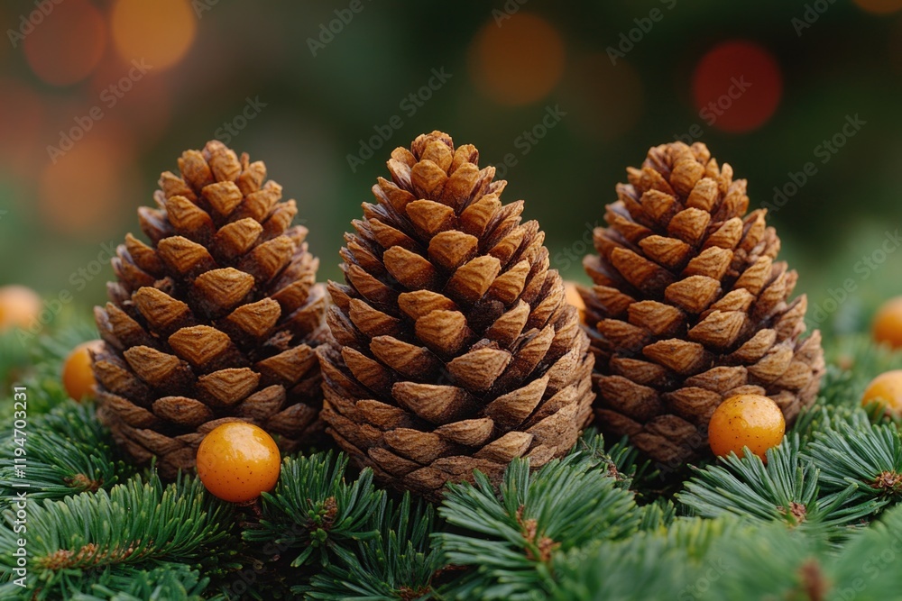 Aufkleber A group of pine cones resting on the branches of a pine tree