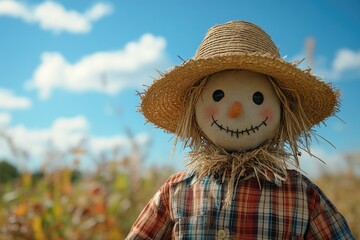 A man wearing a straw hat stands in a field, possibly for farming or harvesting
