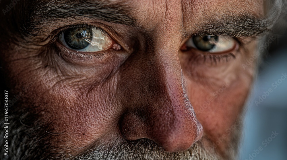 Aufkleber a close-up shot of a man's face with a long beard, suitable for use in historical or fantasy-themed 