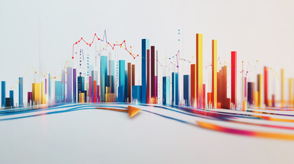 Obraz premium Abstract white background with Colorful charts and graphs with statistics to innovative analyze business potential and forecast future development of companies growth.