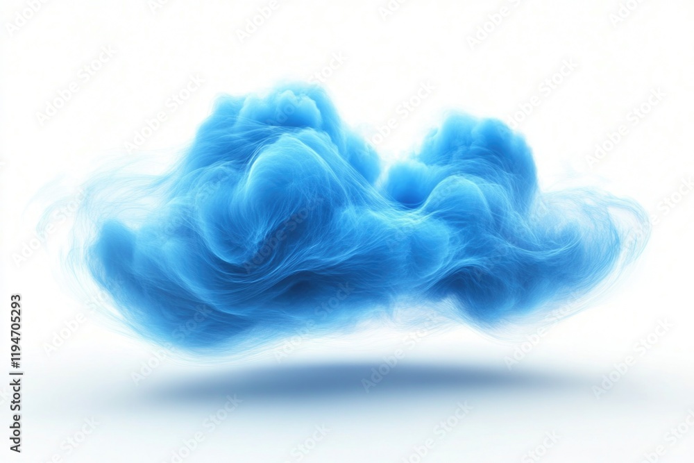 Poster a cloud of blue smoke on a white background, ideal for use in illustrations and designs where a subt