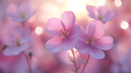 Spring delicate soft pink flowers on a blurred dreamy background with a bokeh effect