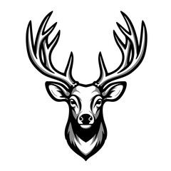 Majestic Deer Head: A majestic deer head, rendered in bold black and white, showcasing its magnificent antlers and piercing gaze. Perfect for adding a touch of wilderness and strength to your designs.