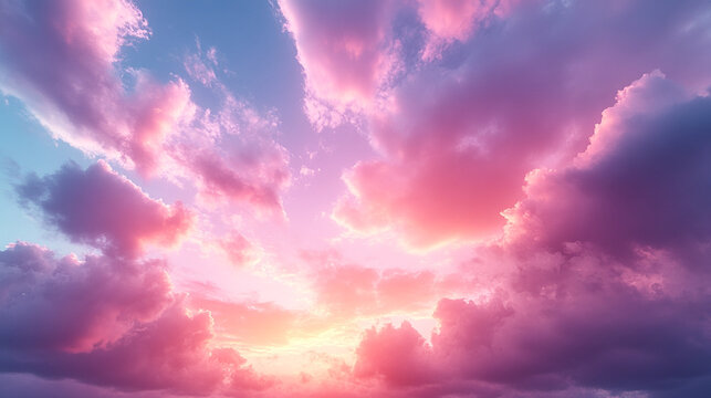Sky panorama Background of colorful sky concept. view of a pink and purple sky with clouds at sunset 