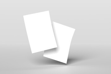 White blank sheets of a4 paper size or documents mockup on a gray background. Template for design