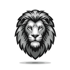 Obraz premium Lion's Gaze: A powerful and majestic lion head illustration, rendered in a striking grayscale palette with a touch of shadow, radiating strength, focus, and quiet intensity.