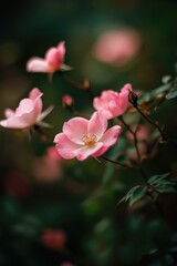 Obraz premium Close-up of pink flowers with green leaves