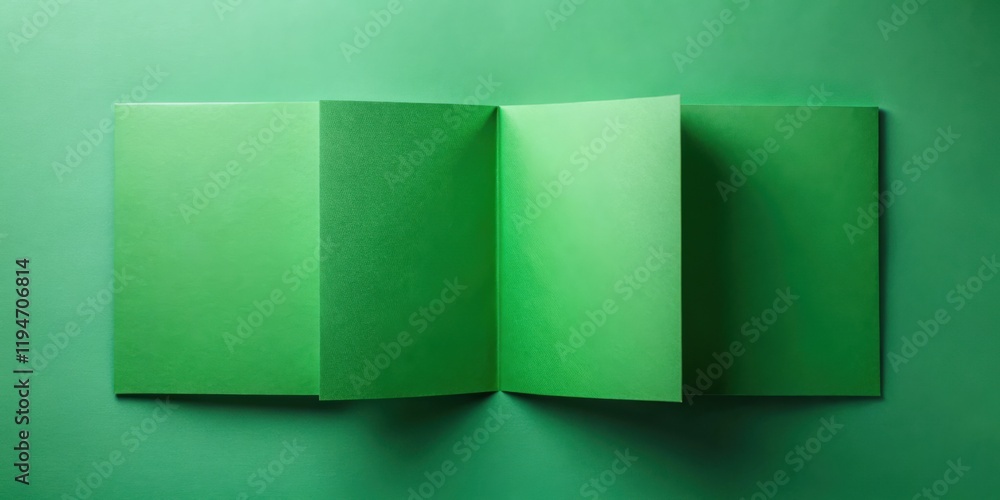 Aufkleber tri-fold green paper mockup on green background for design presentation