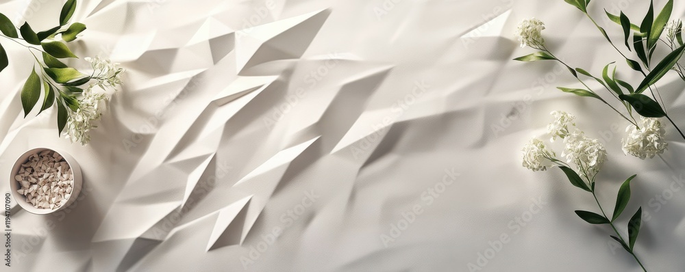 Poster subtle geometric patterns: lightly embossed or faint geometric shapes scattered on a plain backdrop 